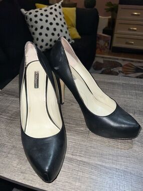 BCBGMaxAzria Black Leather Pointed-Toe Stiletto Pumps